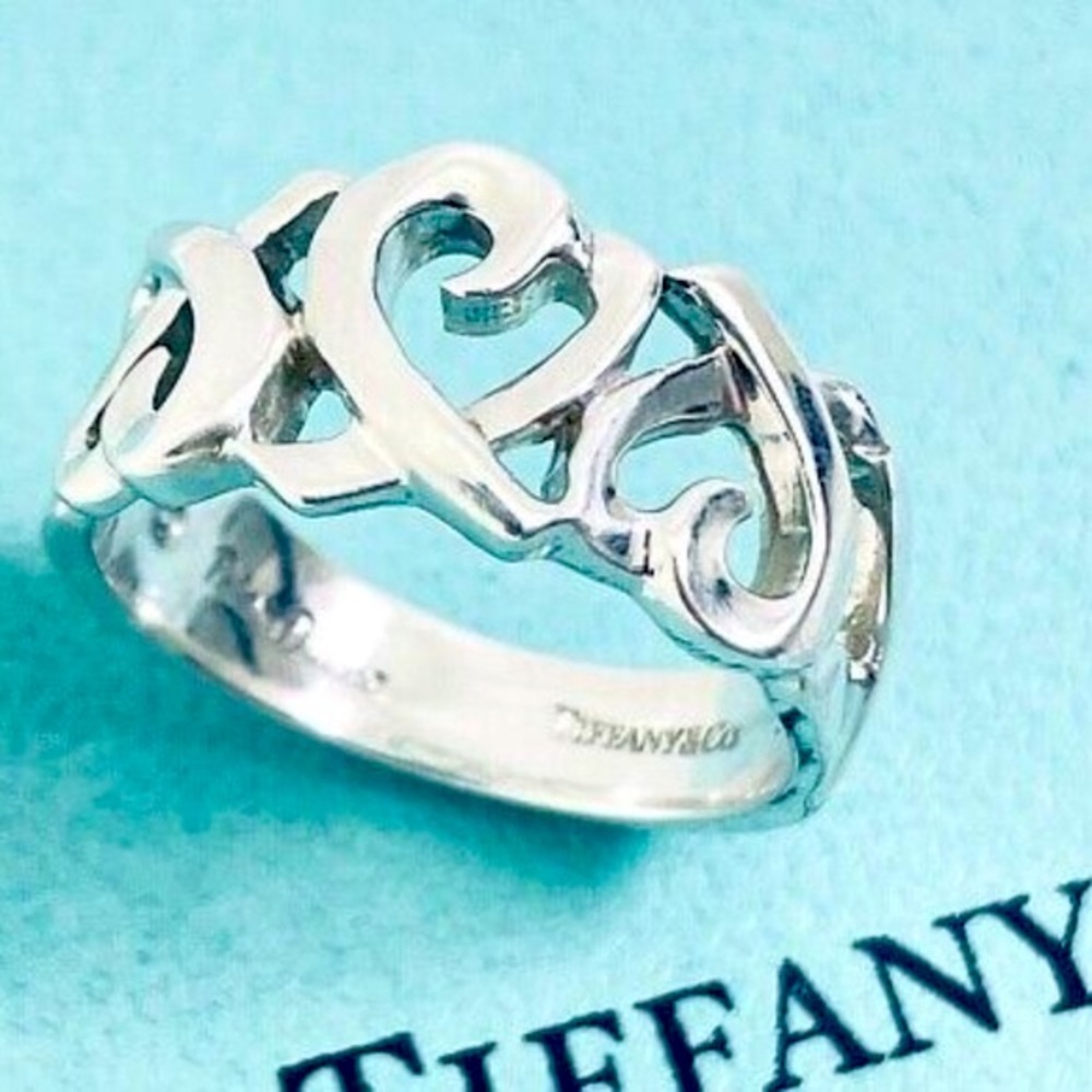 Tiffany & Co.🩵 Paloma Picasso Triple Loving Heart Sterling Silver Ring Sz .4.75